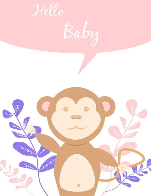 Cartes De Naissance Pour Baby Shower Singe Cartes Postales Ou Modèles De Fête En Bleu Et Rose Avec De Charmants Animaux