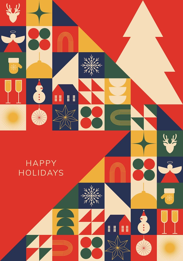 Vecteur cartes de noël géométriques dans un style minimaliste moderne pour les cartes de vœux vectorielles