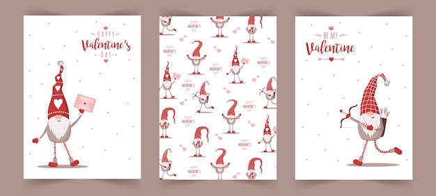 Cartes Scandinaves Saint Valentin Avec Petits Gnomes En Chapeaux Rouges