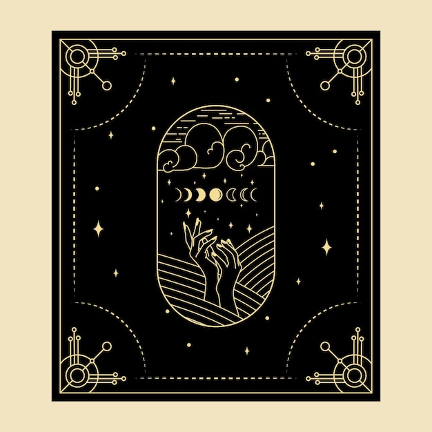 Cartes de tarot magiques célestes ésotérique occulte spirituel lecteur sorcellerie main symboles de phases de lune
