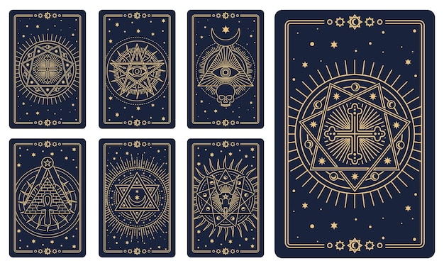 Cartes de tarot avec symboles magiques pentagrammes occultes