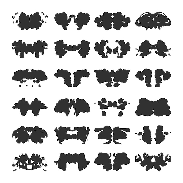 Cartes De Test De Rorschach Méthode Psychiatrique Ensemble Avec Des Taches D'encre Abstraites Symétriques éclaboussures D'encre