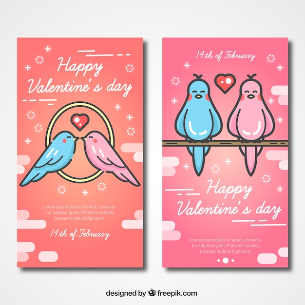 Cartes Valentines Avec Des Oiseaux D'amour