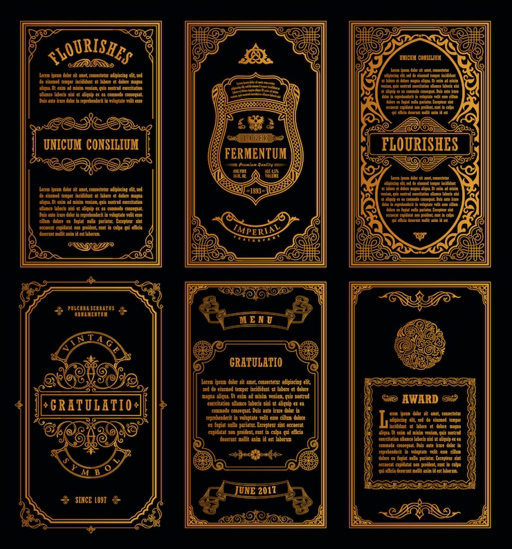 Vecteur cartes vintage et cadres dorés