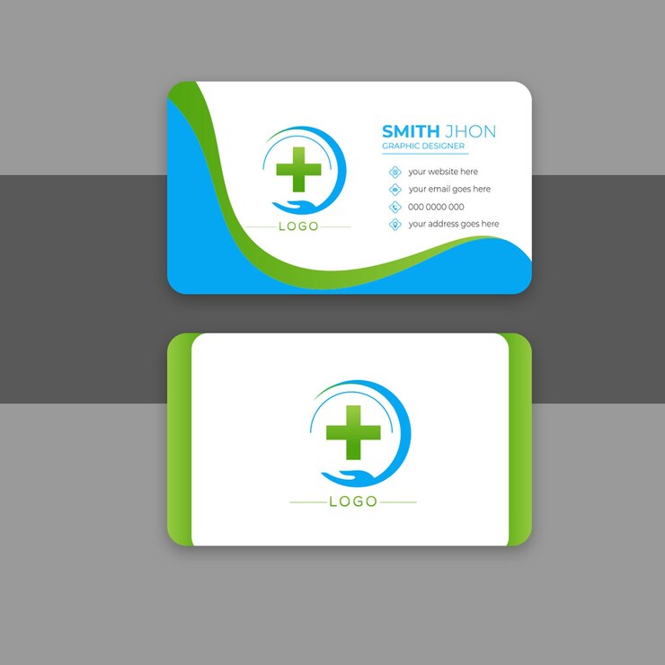 Vecteur cartes de visite avec une croix verte et un logo blanc