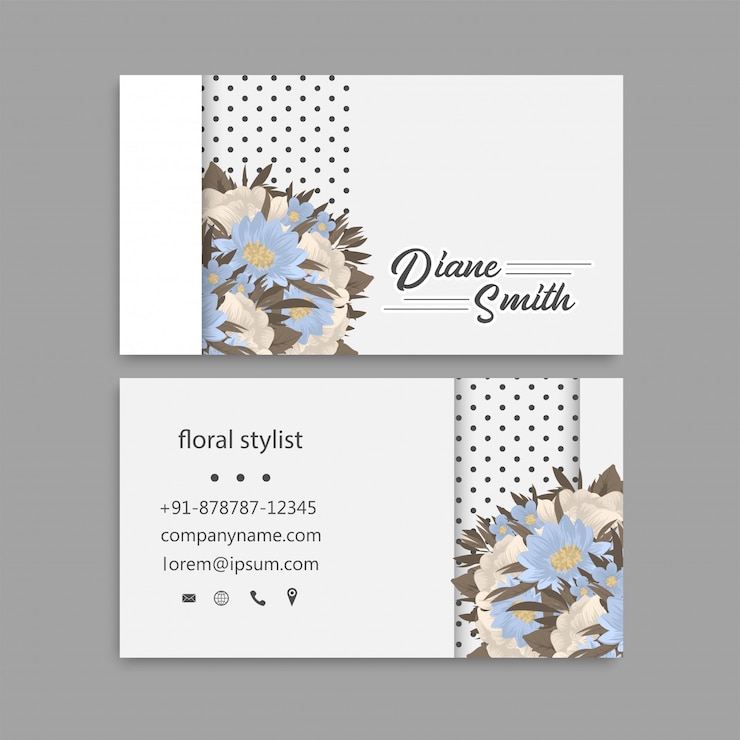 Vecteur cartes de visite fleur bleu clair