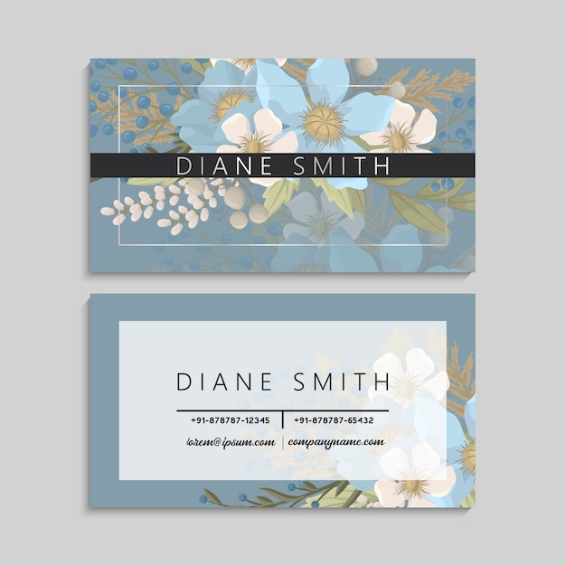 Cartes de visite fleur bleu clair