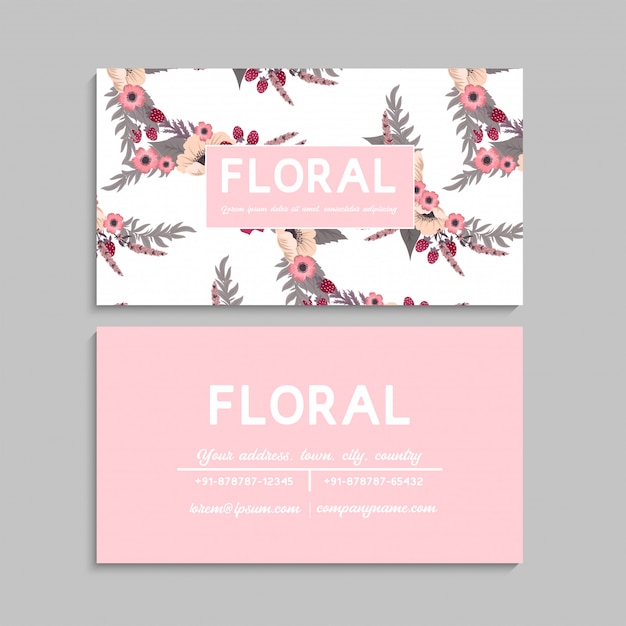 Vecteur cartes de visite fleurs rose