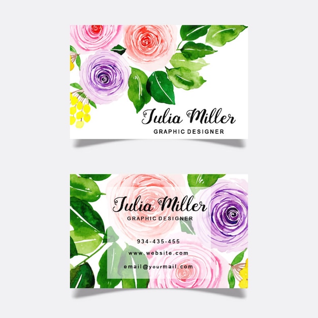 Vecteur cartes de visite florales aquarelles