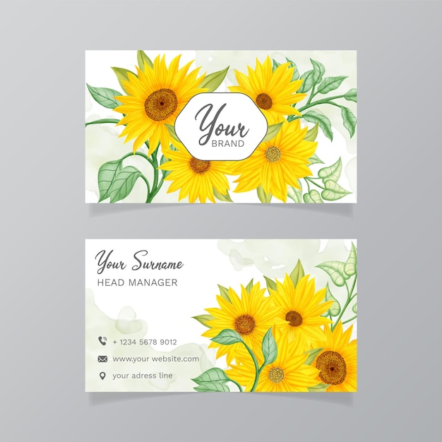 Cartes de visite avec tournesol jaune vif