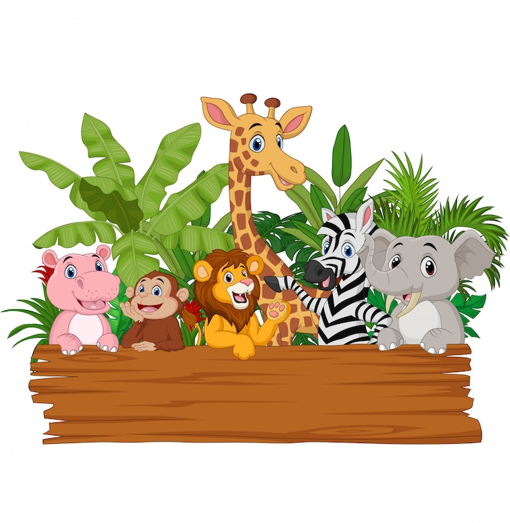 Vecteur cartoon animaux sauvages tenant une planche vierge