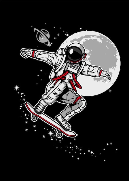 Cartoon D'astronaute De Skateboard