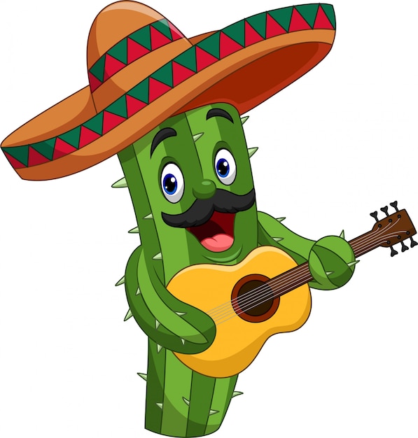 Cartoon Cactus mexicain jouant de la guitare