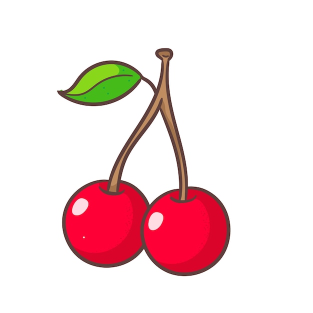 Cartoon de cerise mignon dessiné à la main conception d'icône de fruit fond blanc isolé