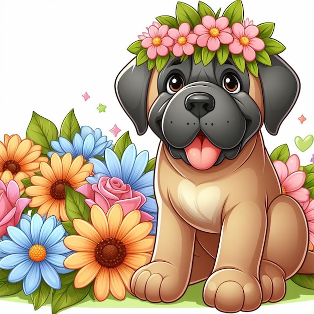 Vecteur cartoon de chien mastiff anglais mignon à fond blanc de style vectoriel