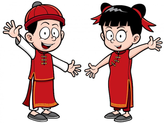 Vecteur cartoon chinese kids