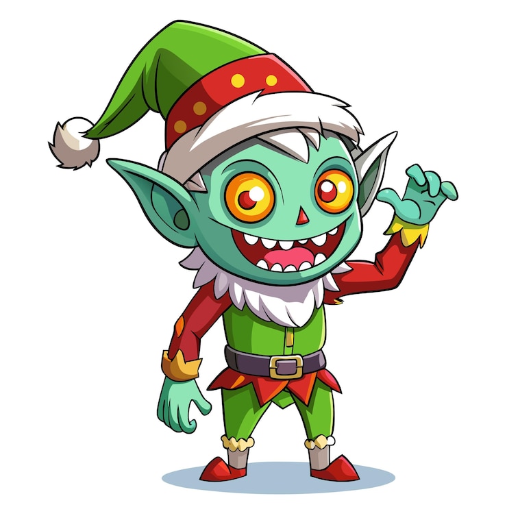 Vecteur cartoon christmas zombie elf illustration vectorielle dans le chapeau du père noël pour le design de vacances d'horreur festive