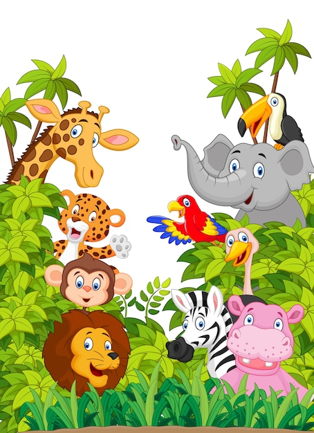 Vecteur cartoon collection animal heureux dans la jungle