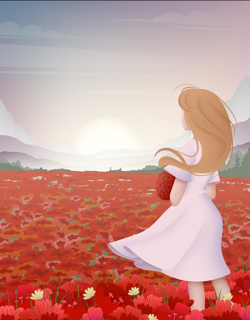 Cartoon couleur personnage personne femme aime le paysage scène concept vecteur