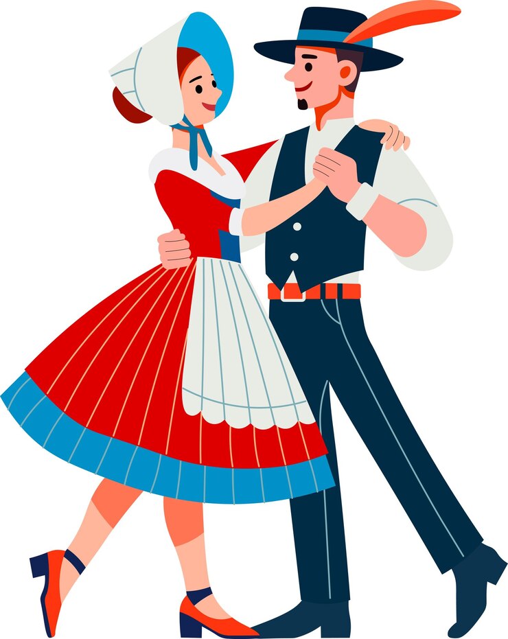 Vecteur cartoon d'un couple de danseurs traditionnels néerlandais