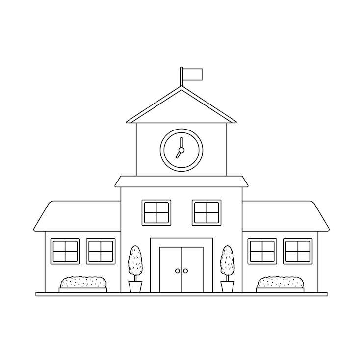 Vecteur cartoon dessiné à la main par des enfants illustration vectorielle icône de bâtiment scolaire isolée sur blanc