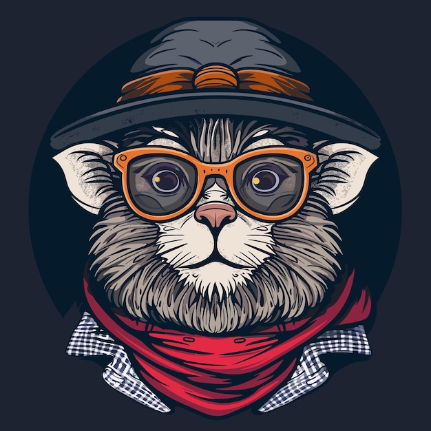 Cartoon drôle illustration vectorielle de chat animal hipster en vêtements