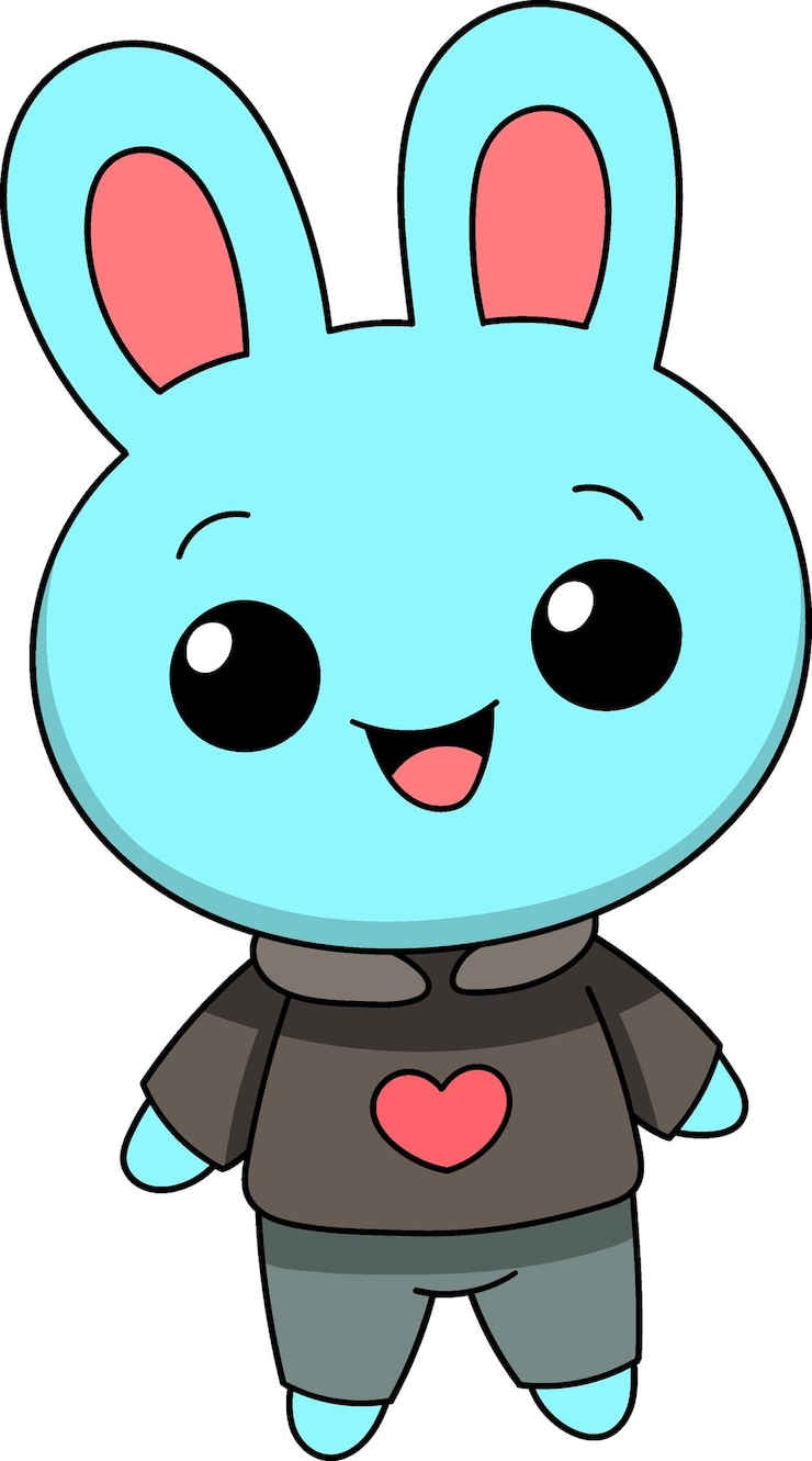 Vecteur cartoon du mignon lapin bleu portant un sweat à capuche avec le symbole du cœur pour le thème de la saint-valentin
