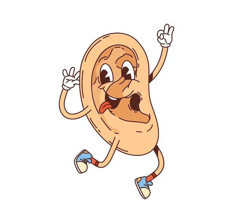 Vecteur cartoon ear groovy médicament et personnage de santé