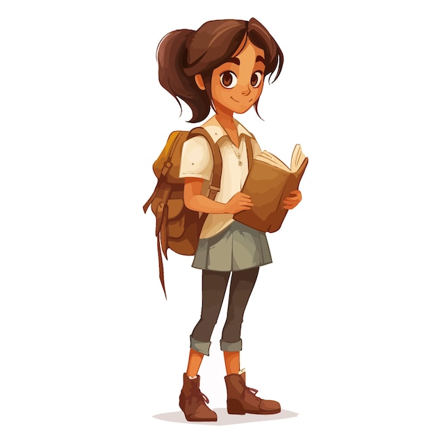 Cartoon_école_fille_avec_un_livre_et_un_sac à Dos