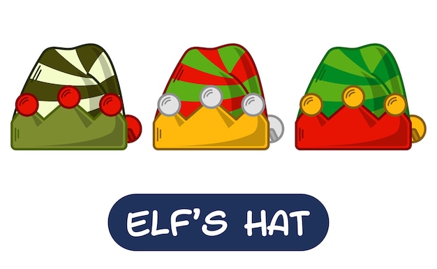 Cartoon Elf Hat Illustration Ensemble De Couleurs De Variation Vecteur Eps 10