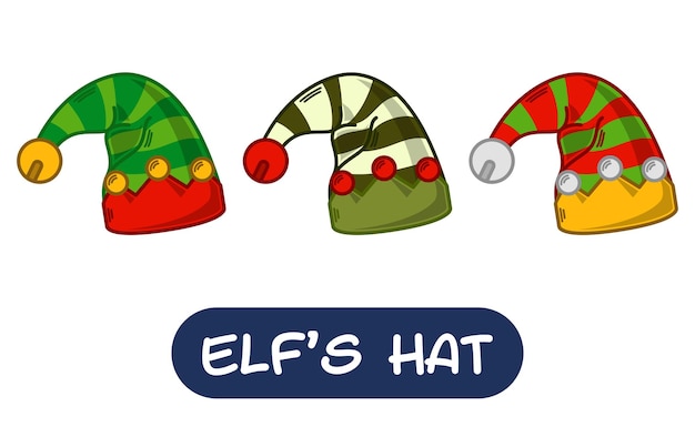 Cartoon Elf Hat Illustration Ensemble De Couleurs De Variation Vecteur Eps 10