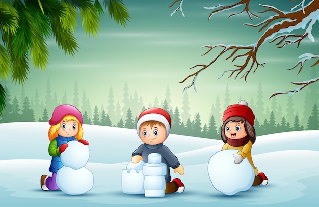 Cartoon Les Enfants Jouant Une Neige