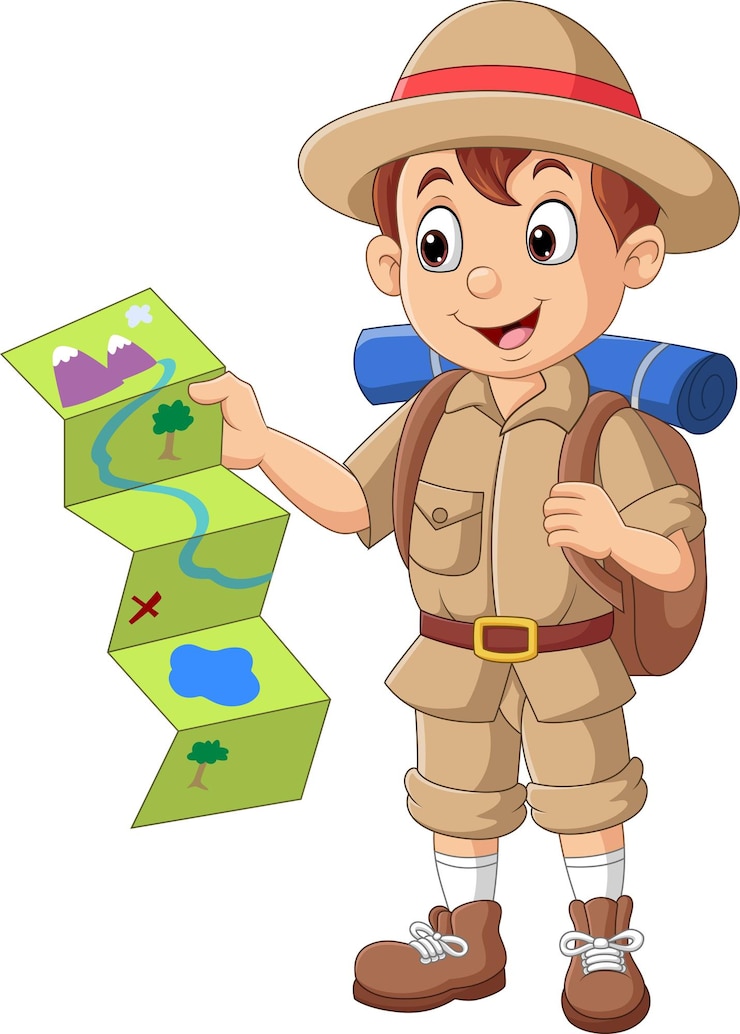 Vecteur cartoon d'un explorateur tenant une carte