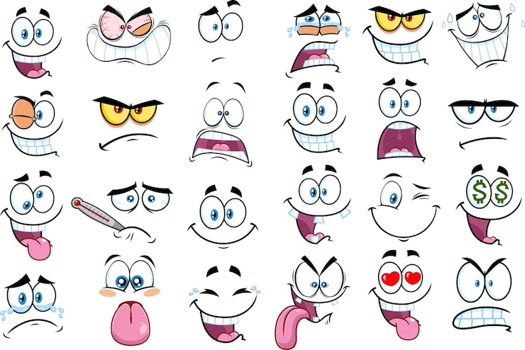 Vecteur cartoon funny faces ancien style d'animation vectoriel collection dessinée à la main