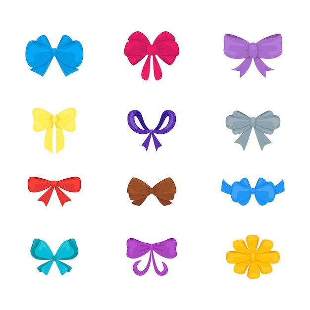 Cartoon Gift Bows Icons Set Présent Concept élément Décoratif De Célébration Style Design Plat Illustration Vectorielle De L'icône Bow