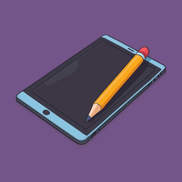 Cartoon d'icône vectorielle d'illustration de tablette et de crayon