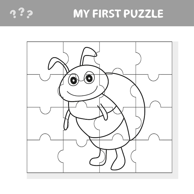 Cartoon Illustration Of Education Jigsaw Puzzle Game Pour Les Enfants D'âge Préscolaire Avec Un Personnage Drôle De Scarabée - Mon Premier Puzzle Et Livre De Coloriage