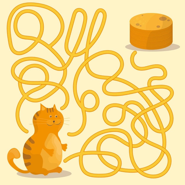 Cartoon Illustration Of Paths Ou Maze Puzzle Activity Game Avec Chaton Et Crêpes