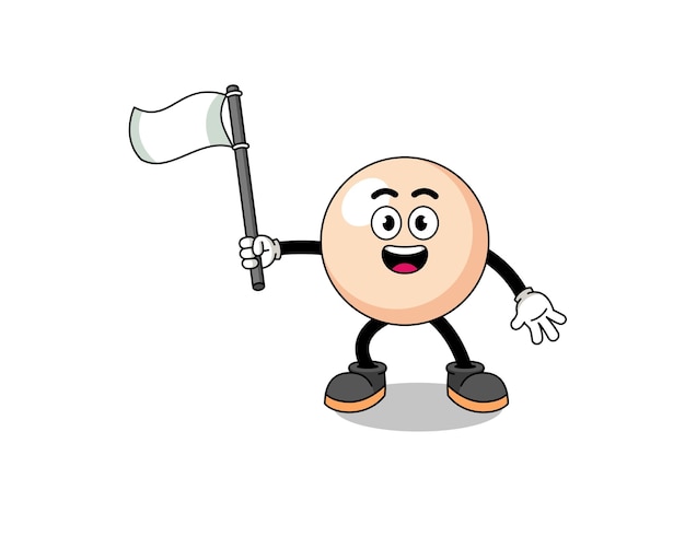 Cartoon Illustration De Perle Tenant Un Drapeau Blanc