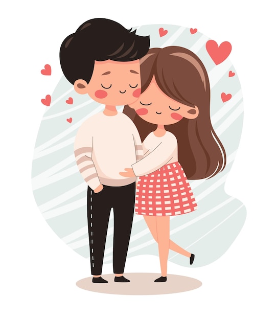 Cartoon Jeune couple de fille et de garçon amoureux Vector de concept romantique du jour de la Saint-Valentin