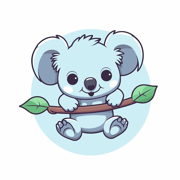 Cartoon De Koala Mignon Assis Sur Une Branche Avec Des Feuilles Illustration Vectorielle