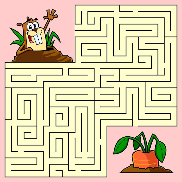 Cartoon Maze Game Education pour les enfants Aidez le castor à atteindre la carotte.