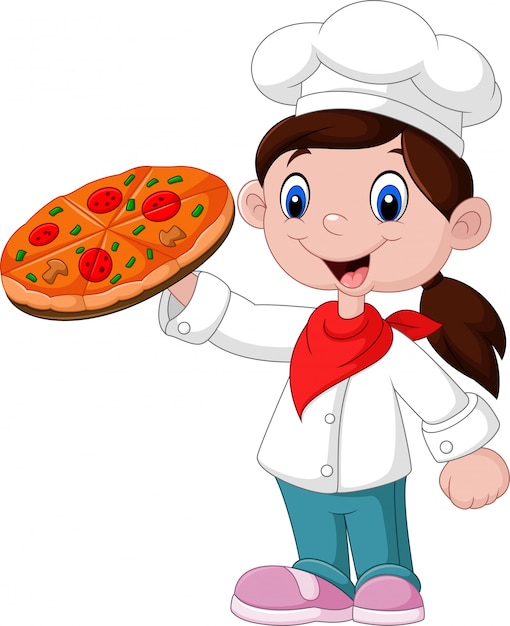 Cartoon Petite Fille Tenant Une Pizza