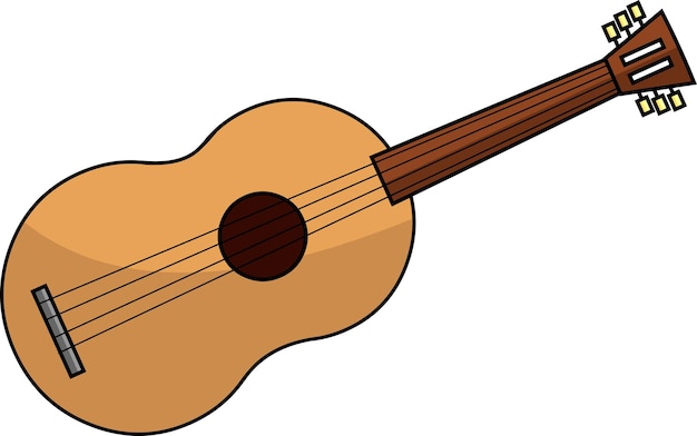 Cartoon Réaliste De Guitare Acoustique En Bois Vector Illustration Dessinée à La Main