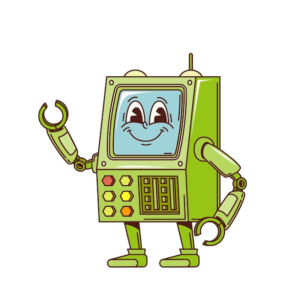Cartoon rétro groovy robot personnage de l'écran visage