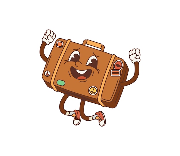 Cartoon retro valise de voyage personnage groovy