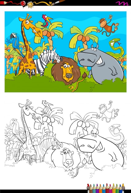 Cartoon Safari Animaux Personnages Livre De Coloriage