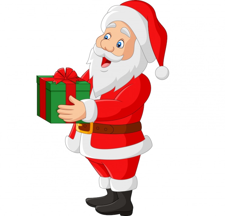 Vecteur cartoon santa claus tenant un cadeau