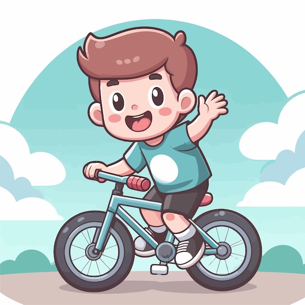 Cartoon Simple D'un Garçon Qui Fait Du Vélo