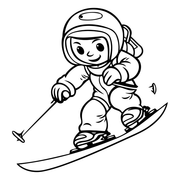 Cartoon Skier Illustration Vectorielle Isolée Sur Fond Blanc